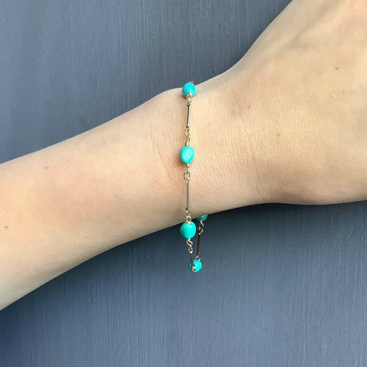 Turquoise Bar Chain Bracelet - Gold