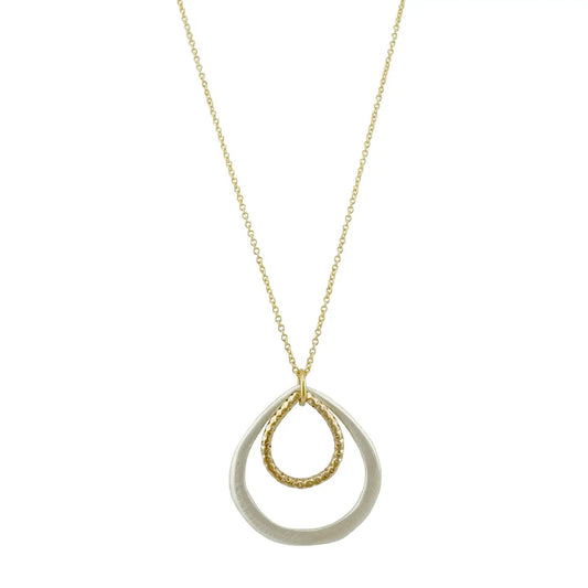 Double Drops with Texture Pendant Necklace — Silver + Gold