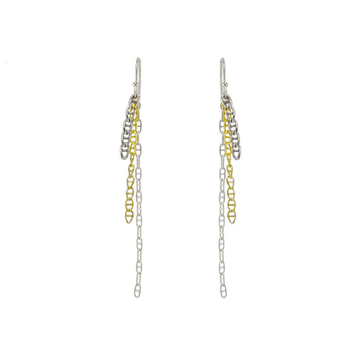 Anchor Chain Drop Earrings — Silver + Gold