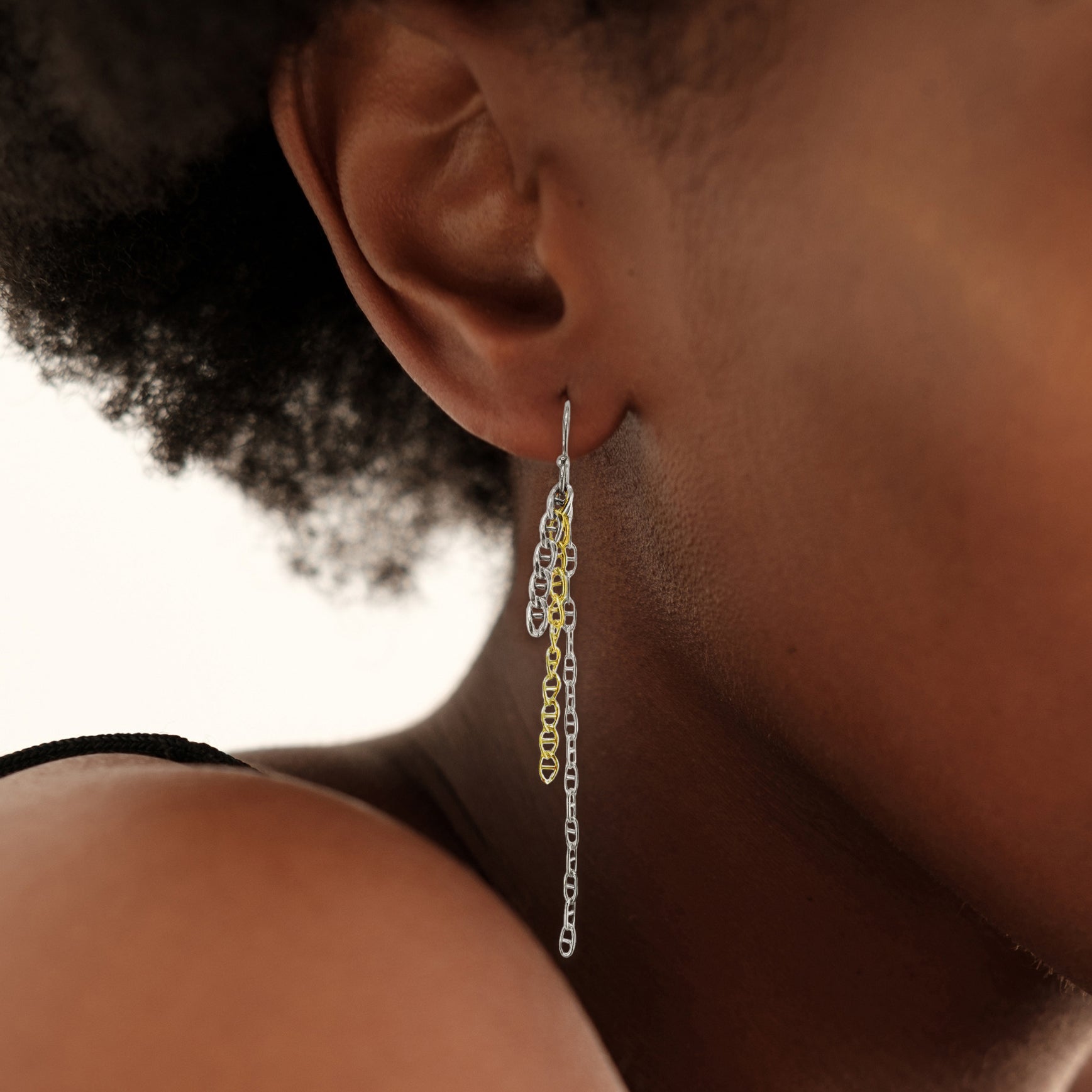 Anchor Chain Drop Earrings — Silver + Gold