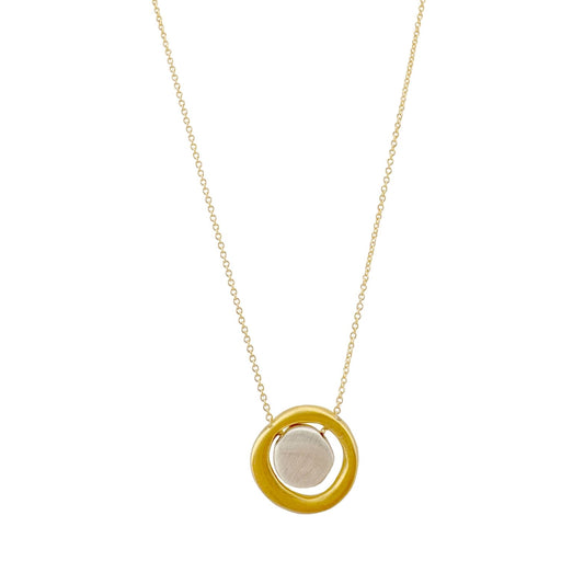 Disc in Circle Pendant Necklace — Silver + Gold