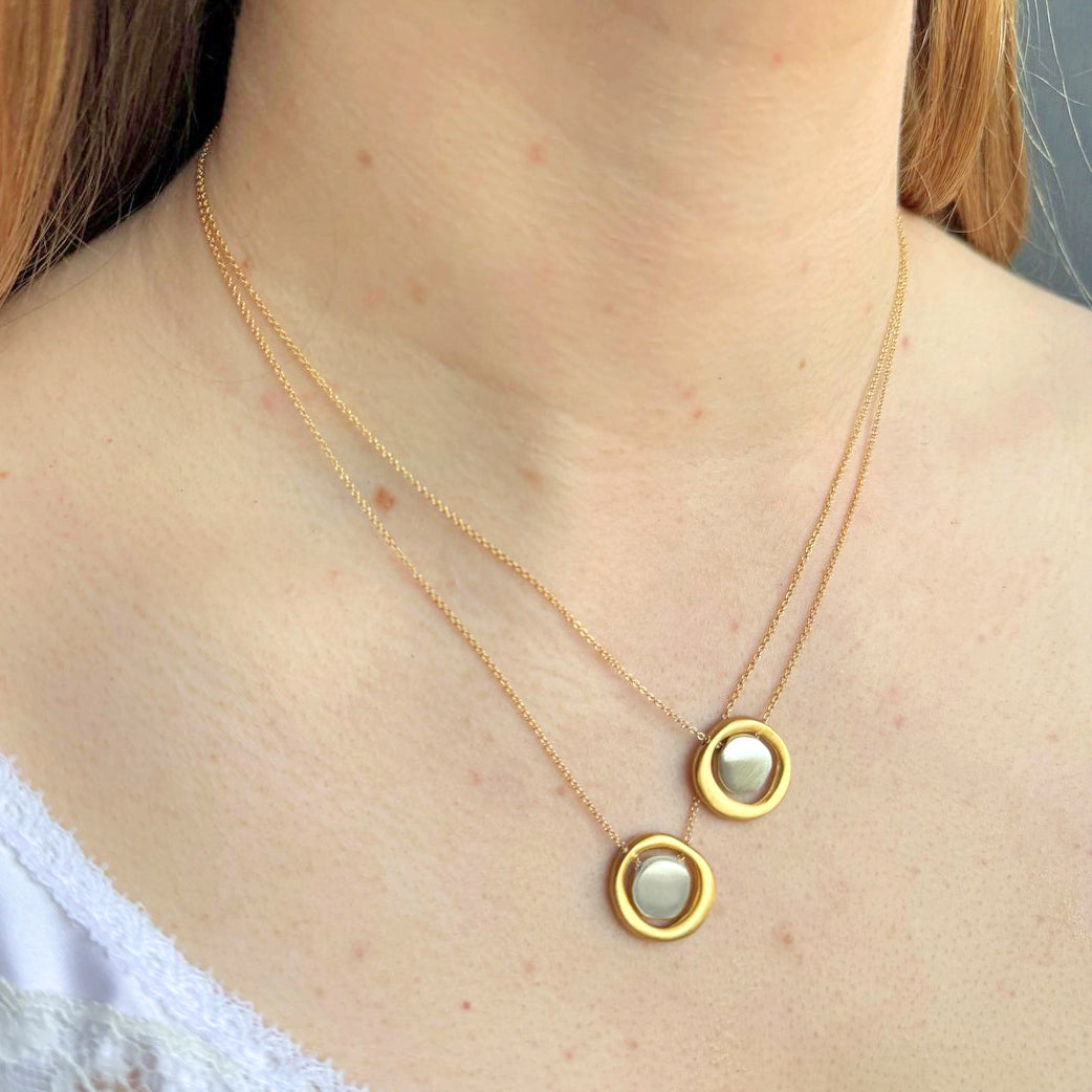 Disc in Circle Pendant Necklace — Silver + Gold