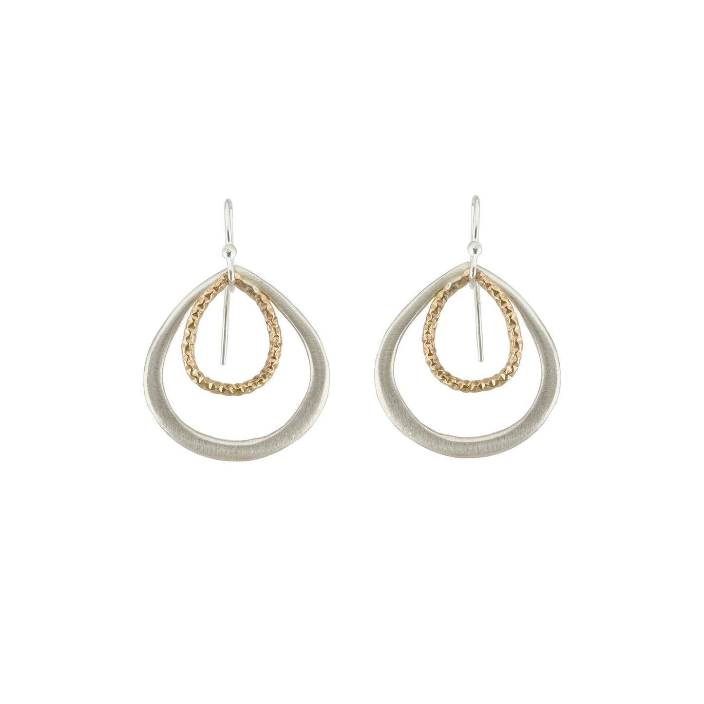 Double Drops with Texture Earrings — Silver + Gold