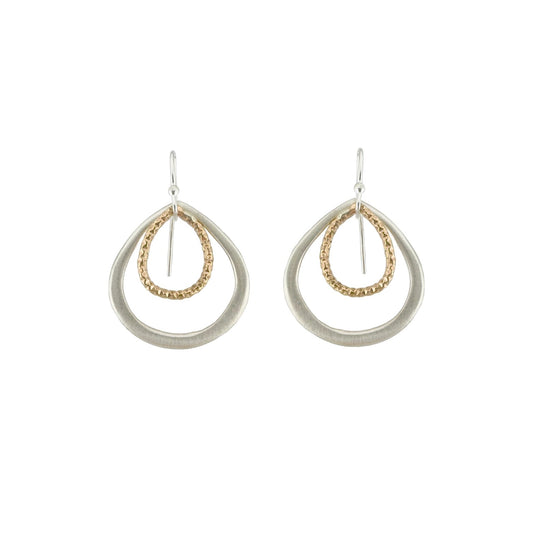 Double Drops with Texture Earrings — Silver + Gold