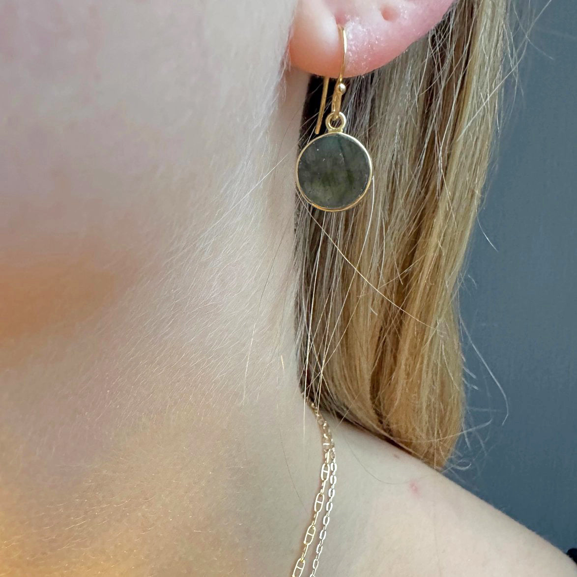 Labradorite Coin Earrings — Gold Vermeil