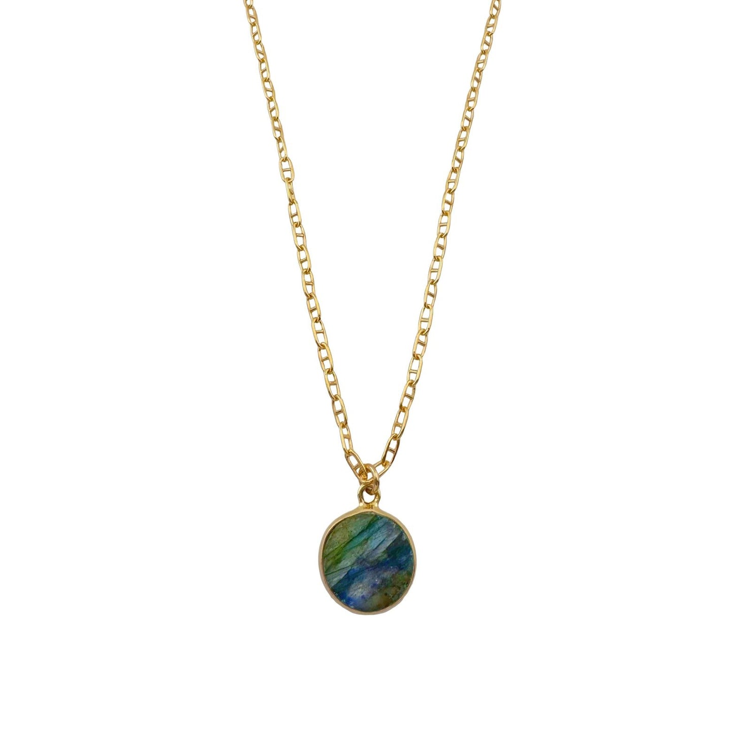 Labradorite Coin Necklace — Gold Vermeil