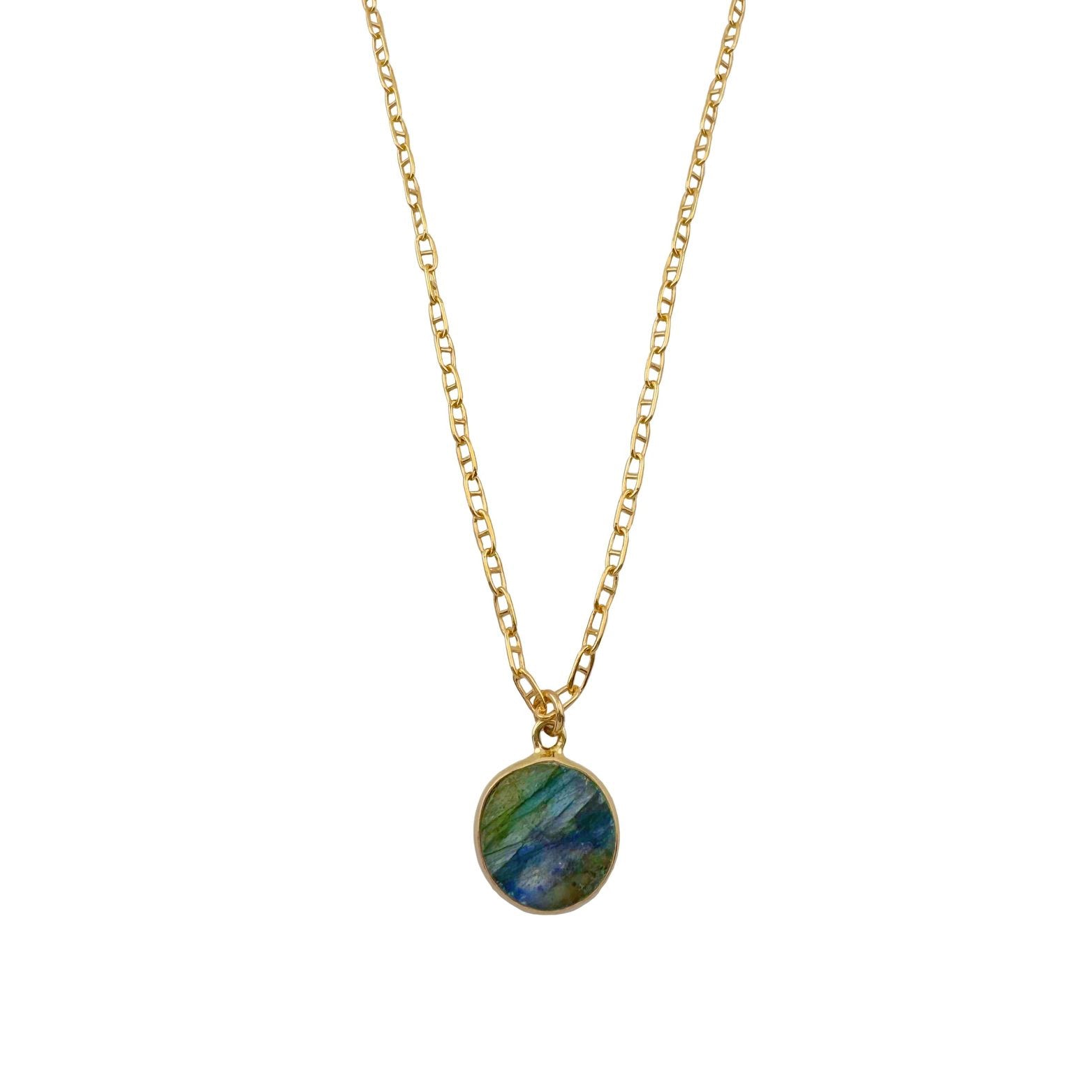 Labradorite Coin Necklace — Gold Vermeil