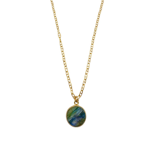 Labradorite Coin Necklace — Gold Vermeil