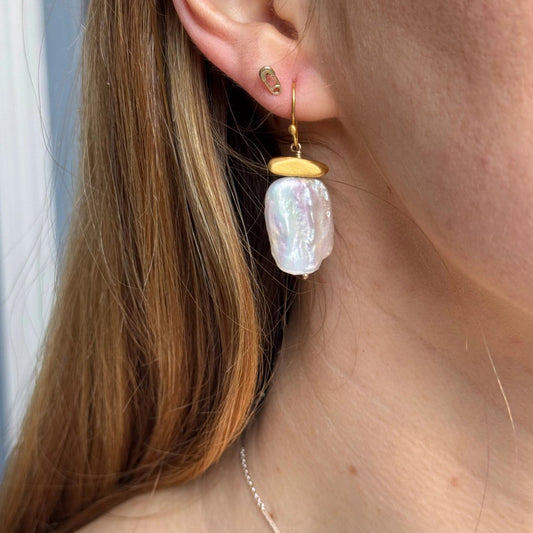 Large Square Pearl Earrings — Gold Vermeil