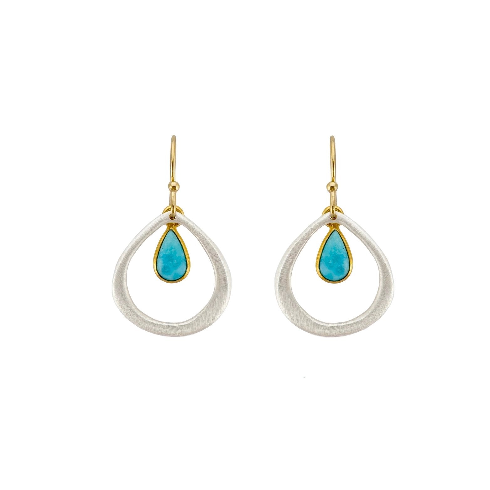 Open Drop with Turquoise Earrings – Silver + Gold