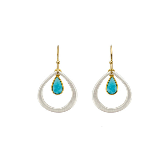 Open Drop with Turquoise Earrings – Silver + Gold