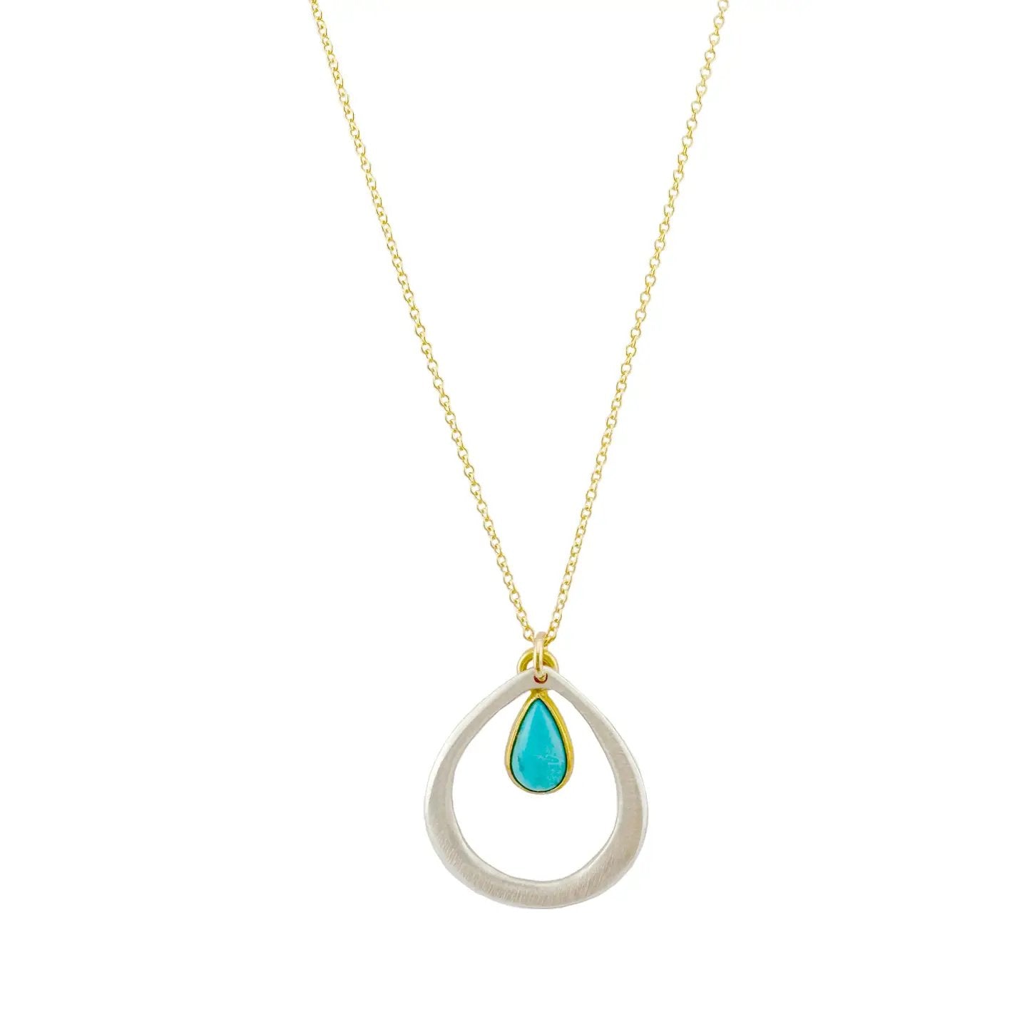 Open Drop with Turquoise Pendant Necklace – Silver + Gold
