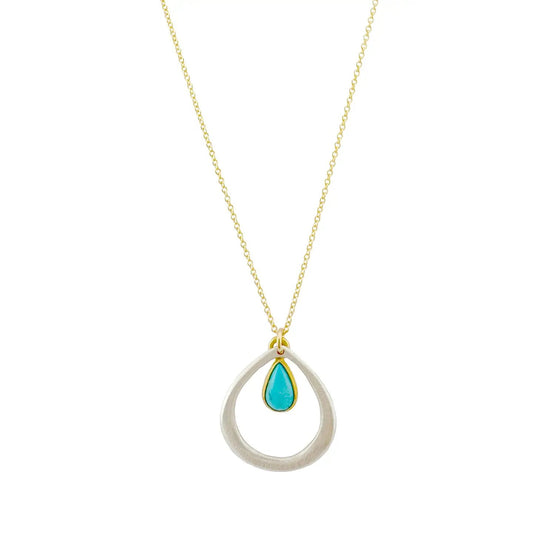 Open Drop with Turquoise Pendant Necklace – Silver + Gold