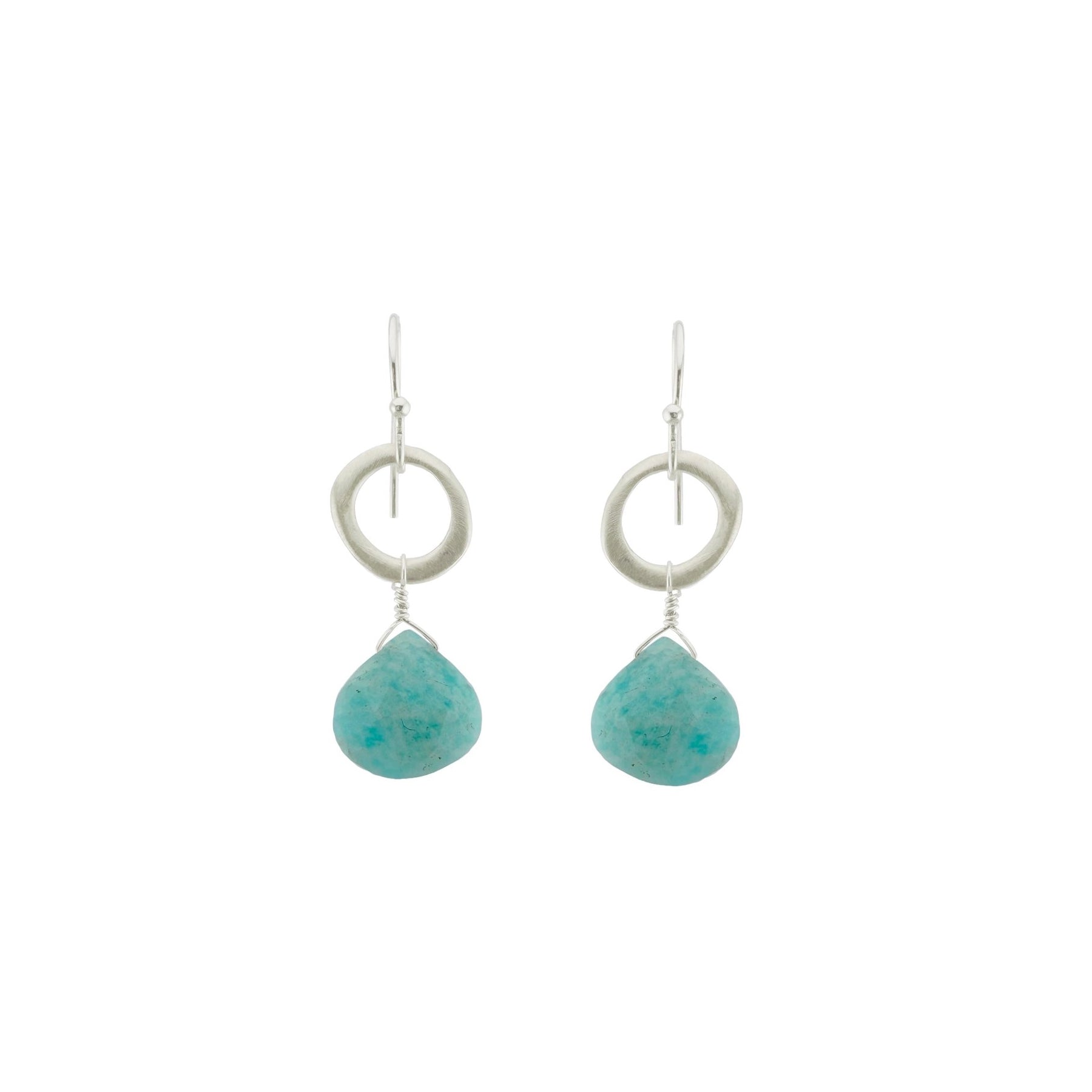 Circle with Amazonite Drop Earrings - Sterling Silver