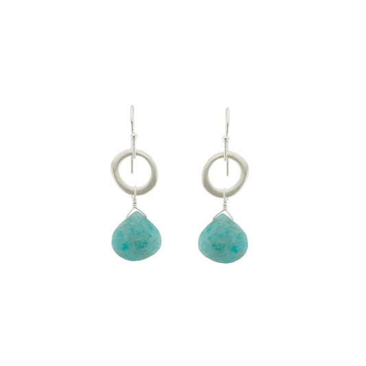 Circle with Amazonite Drop Earrings - Sterling Silver