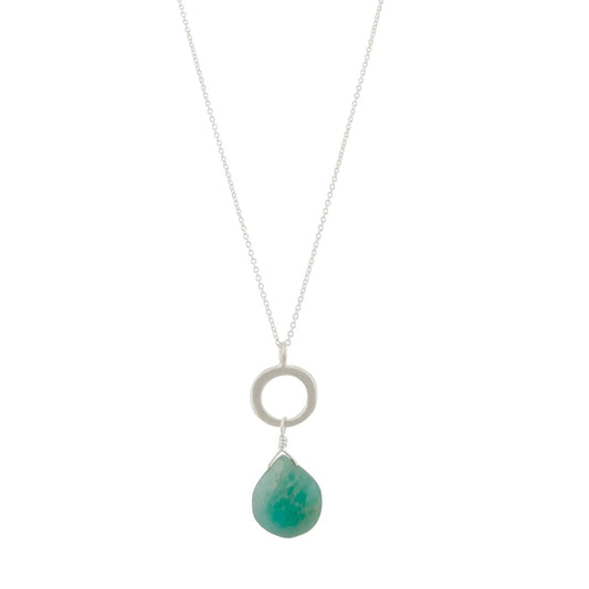 Circle with Amazonite Drop Necklace - Sterling Silver