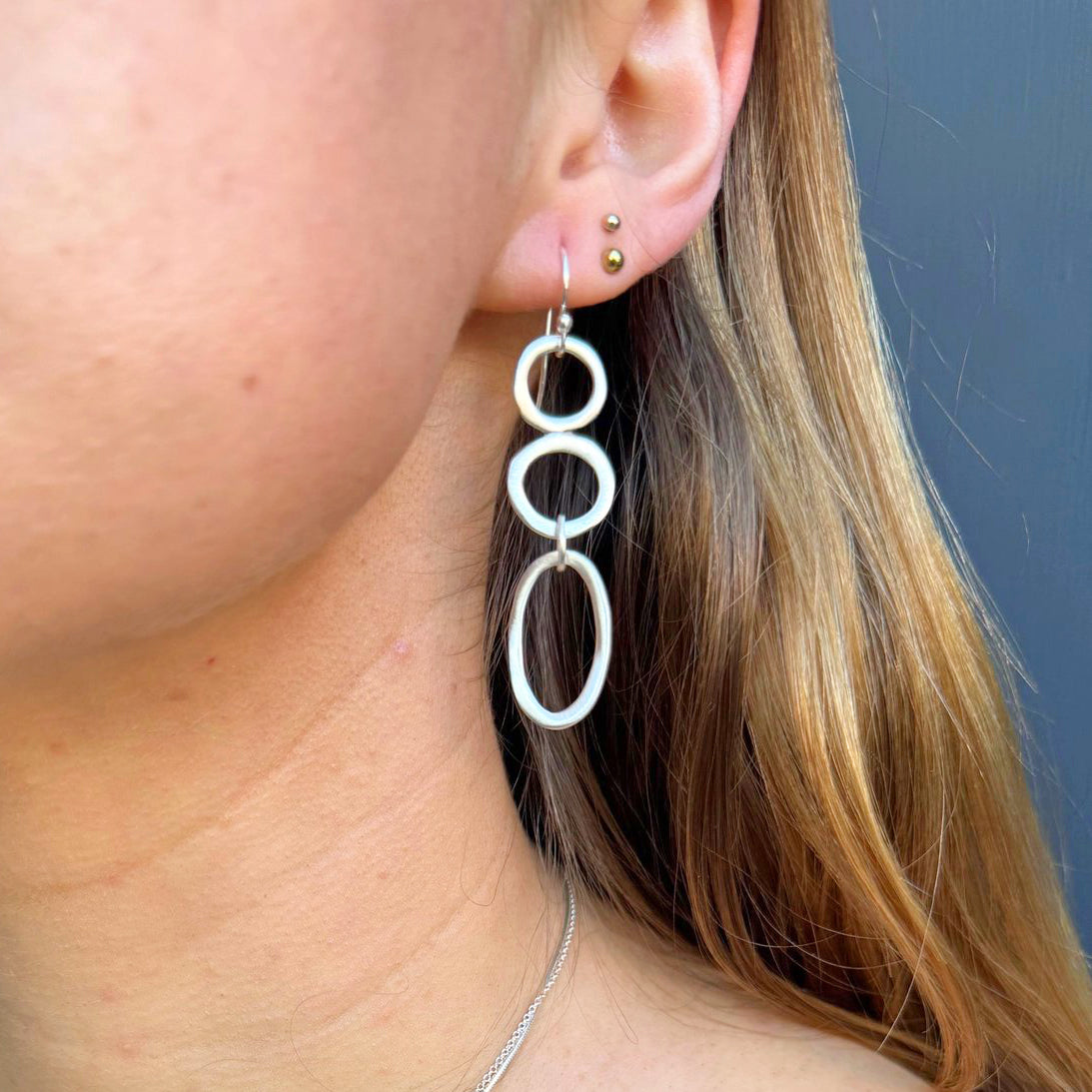 Circles + Oval Dangle Earrings - Sterling Silver