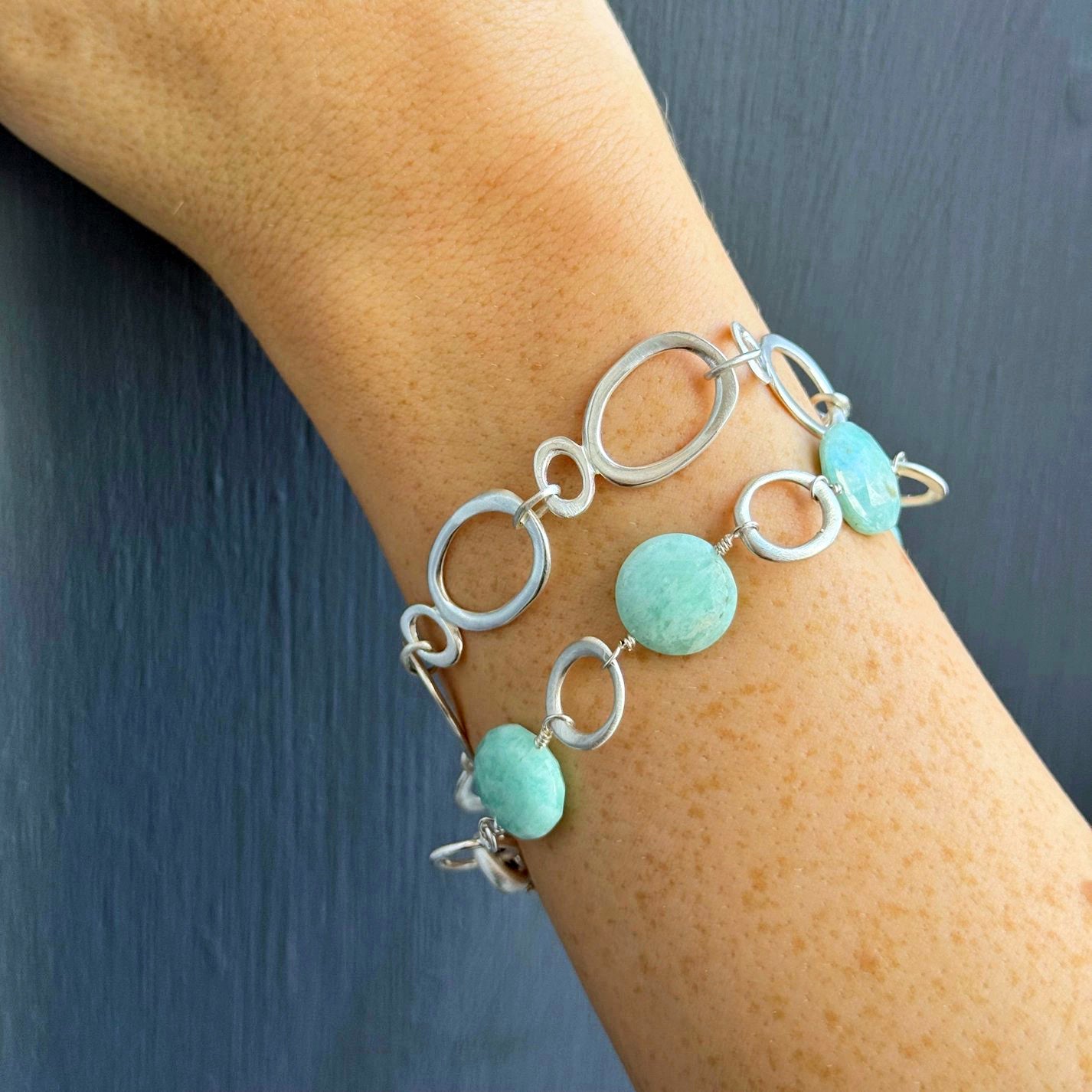 Circles with Amazonite Coins Bracelet - Sterling Silver