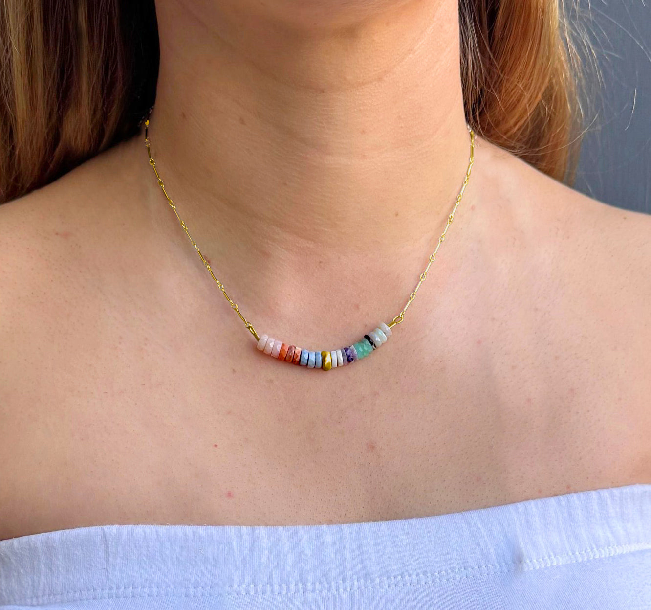 Stacked Opals Necklace - Gold Vermeil