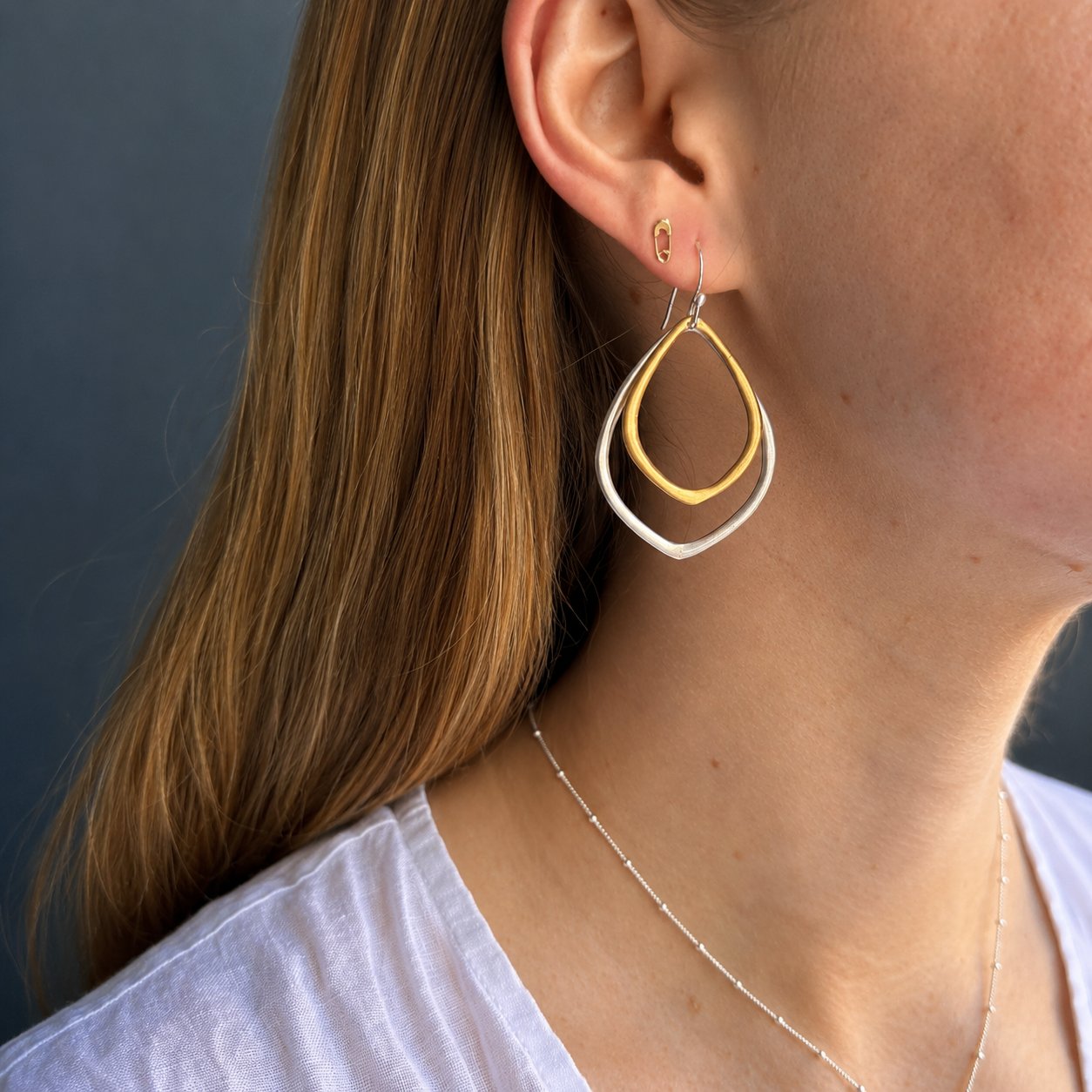 Double Medium Lotus Dangle Earrings - Mixed Metal