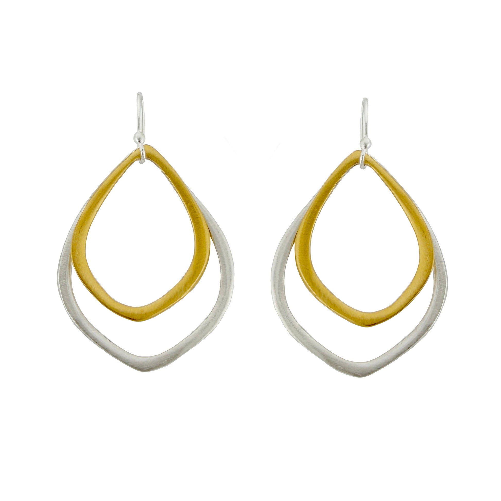 Double Medium Lotus Dangle Earrings - Mixed Metal