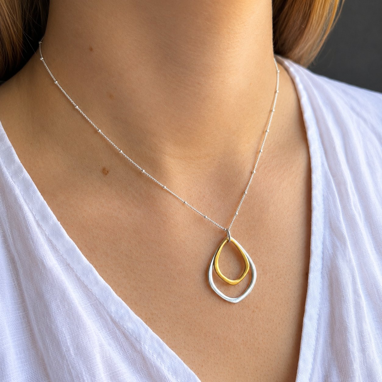 Double Small Lotus Pendant Necklace - Mixed Metal
