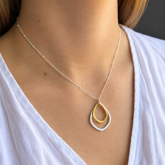 Double Small Lotus Pendant Necklace - Mixed Metal