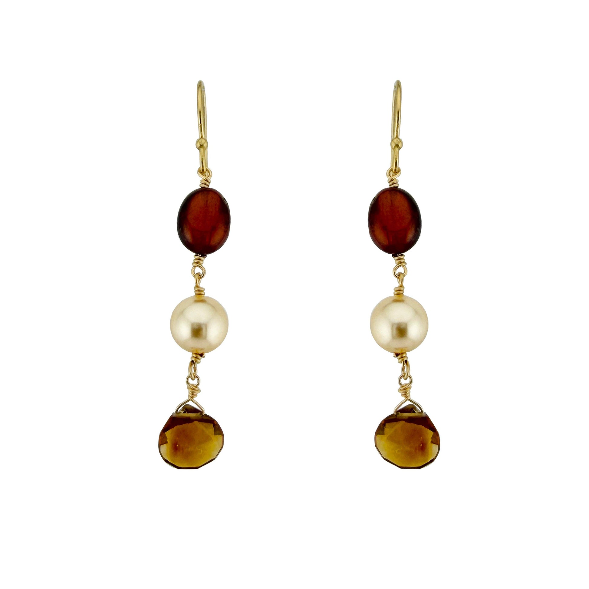 Hessonite Garnet with Pearl Drop Earrings - Gold Vermeil