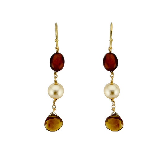 Hessonite Garnet with Pearl Drop Earrings - Gold Vermeil