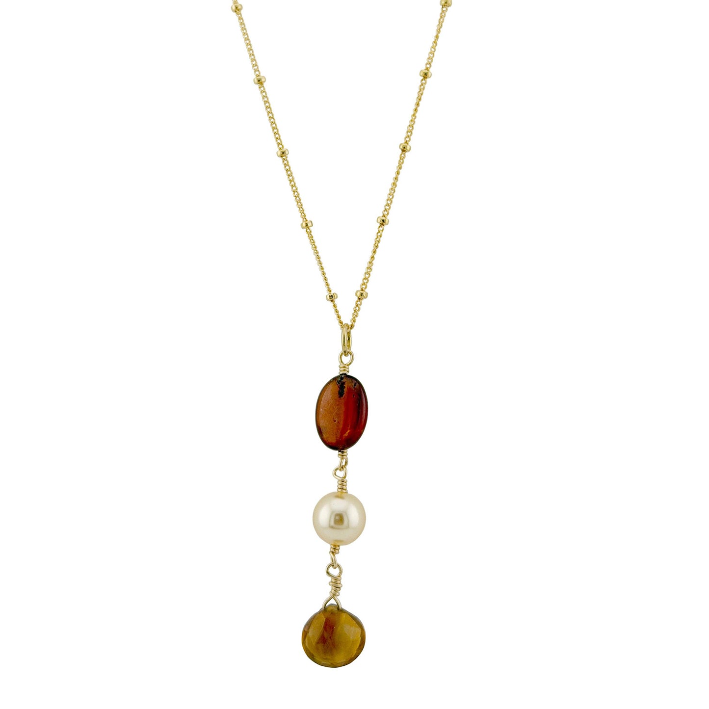 Hessonite Garnet with Pearl Pendant Necklace - Gold Vermeil