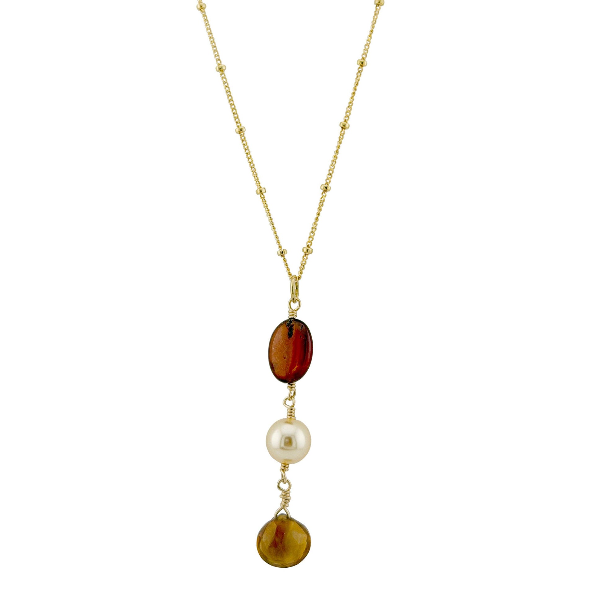 Hessonite Garnet with Pearl Pendant Necklace - Gold Vermeil