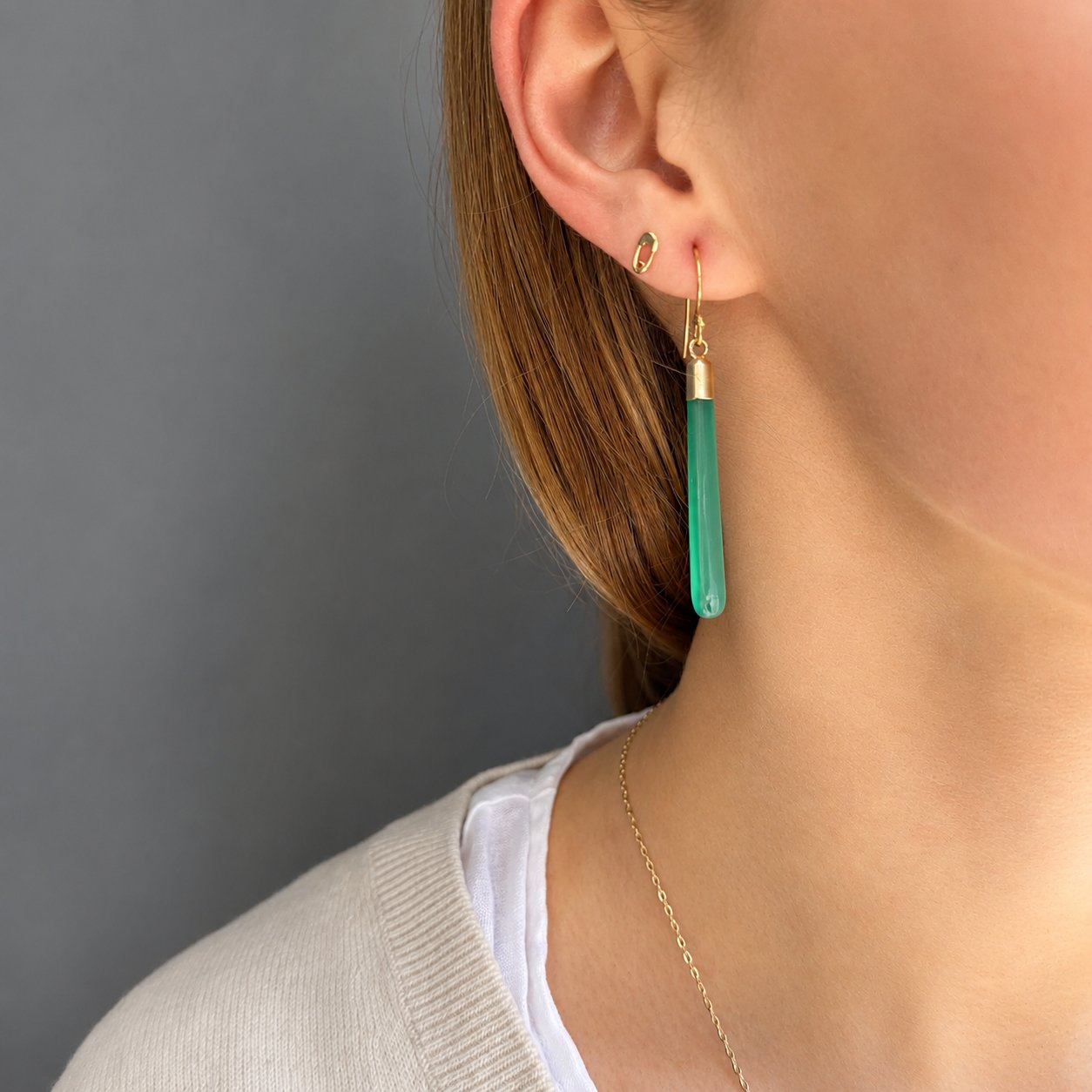 Long Green Onyx Drop Earrings - Gold Vermeil
