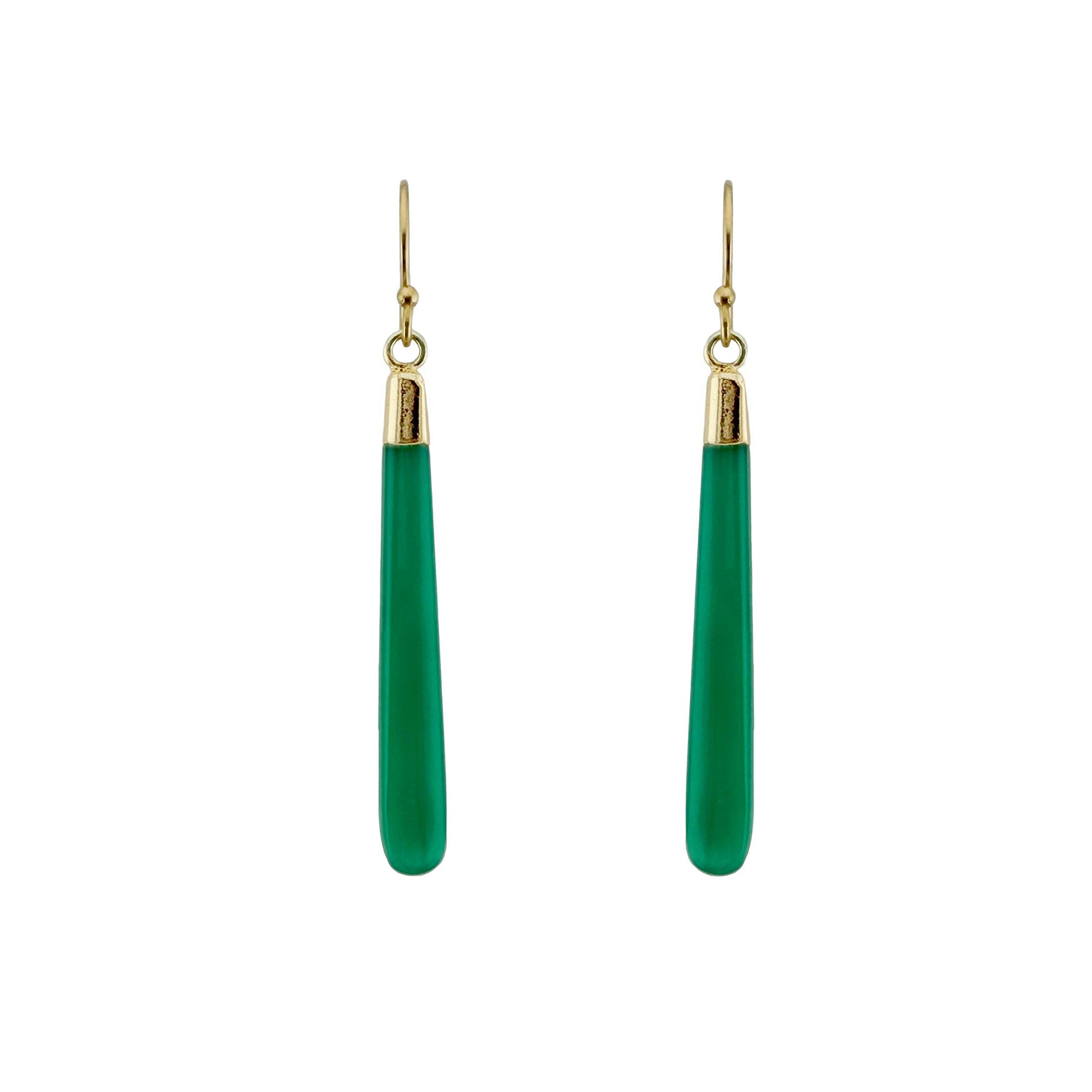 Long Green Onyx Drop Earrings - Gold Vermeil