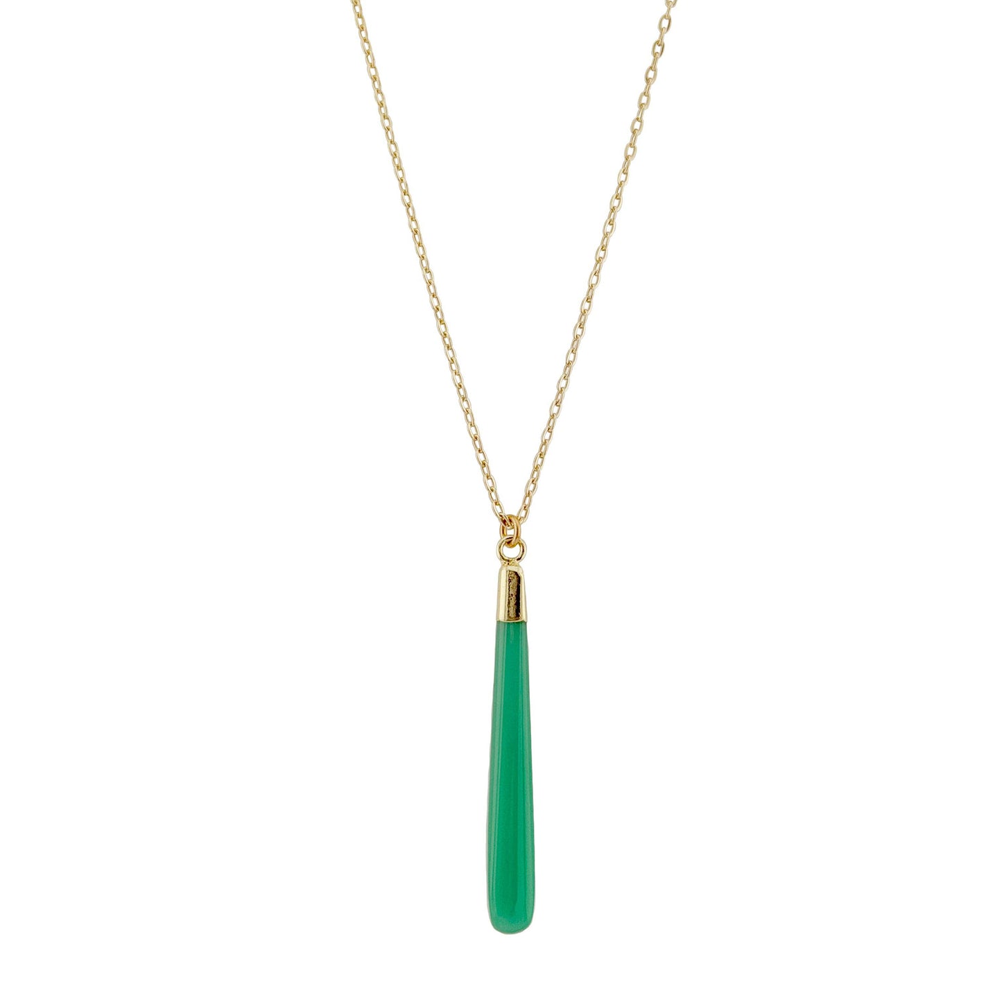 Long Green Onyx Pendant Necklace - Gold Vermeil