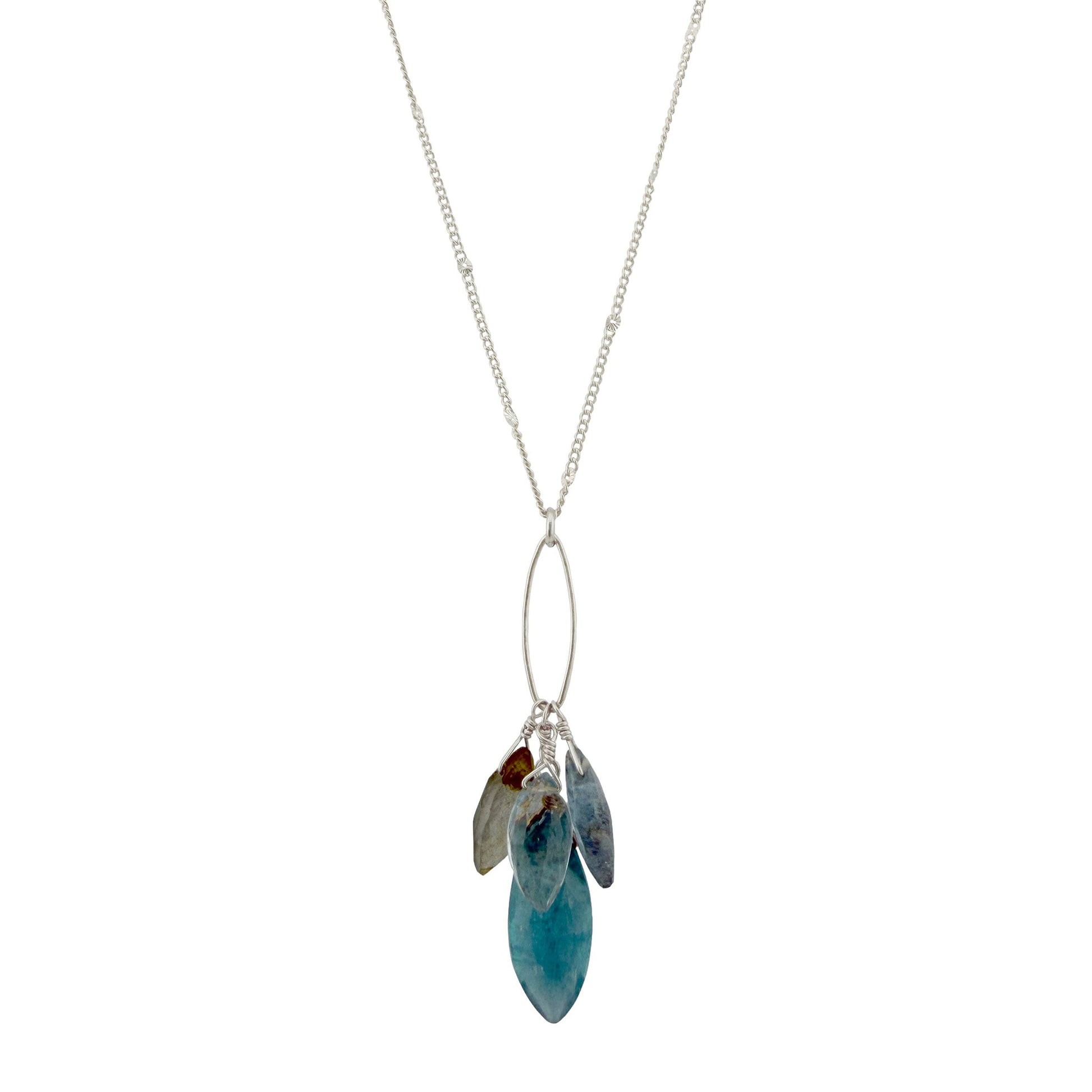Moss Aquamarine, Labradorite + Kyanite Cluster Pendant Necklace - Sterling Silver