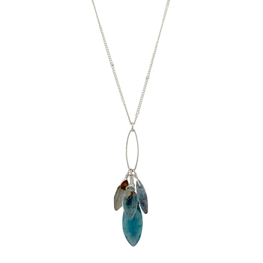 Moss Aquamarine, Labradorite + Kyanite Cluster Pendant Necklace - Sterling Silver
