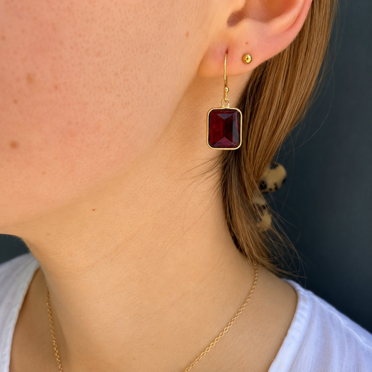 Rectangle Garnet Dangle Earrings - Gold Vermeil
