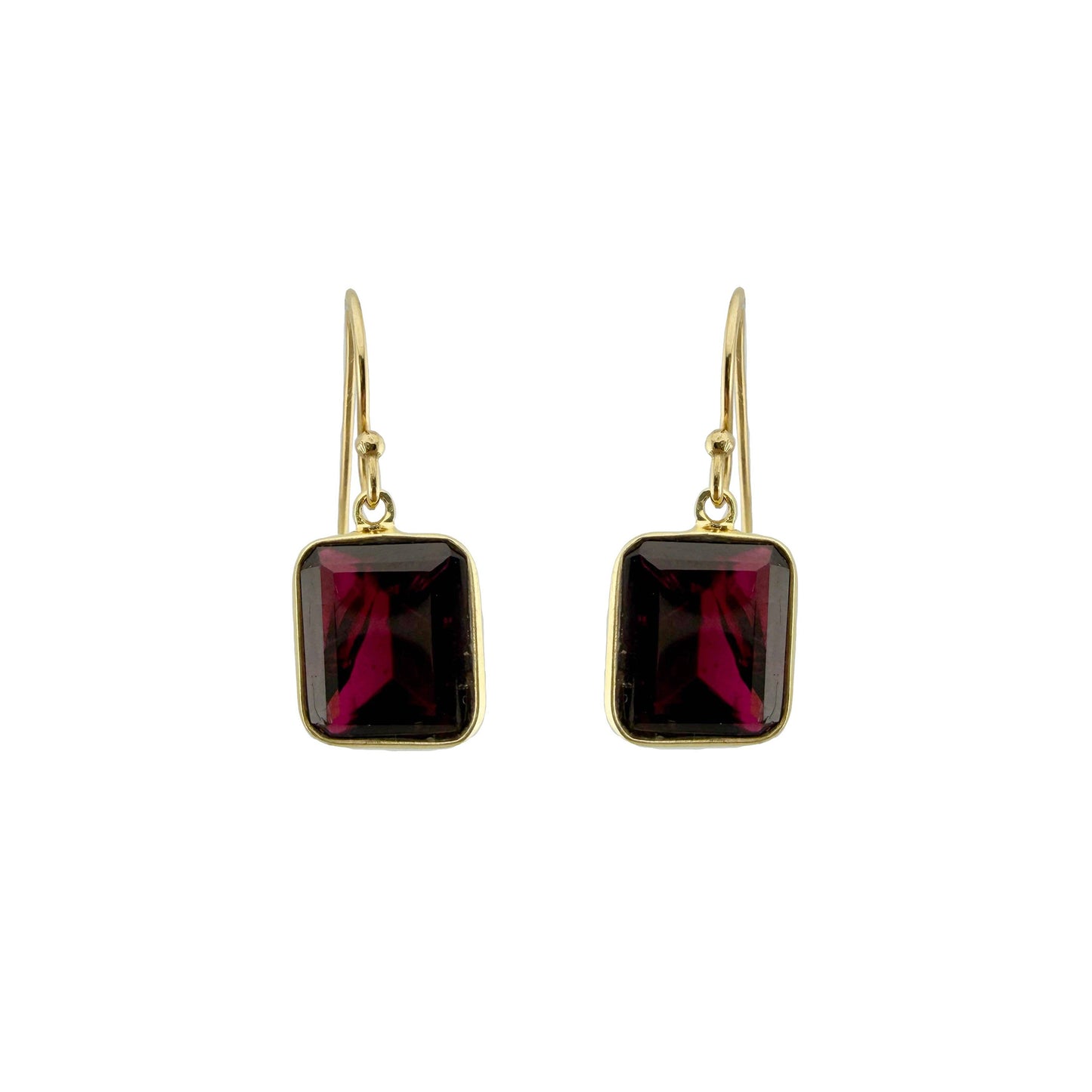 Rectangle Garnet Dangle Earrings - Gold Vermeil