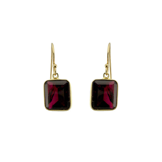 Rectangle Garnet Dangle Earrings - Gold Vermeil