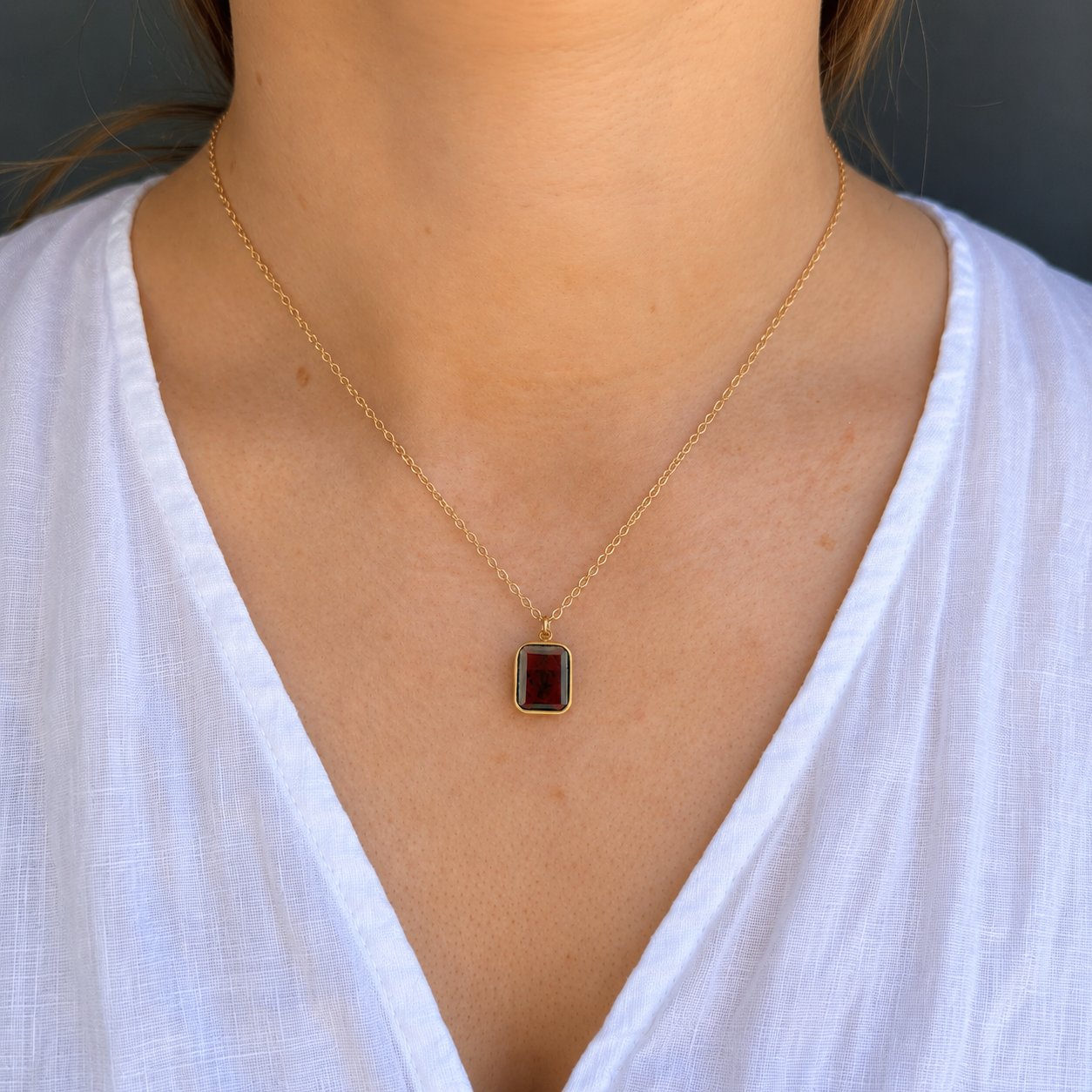 Rectangle Garnet Pendant Necklace - Gold Vermeil