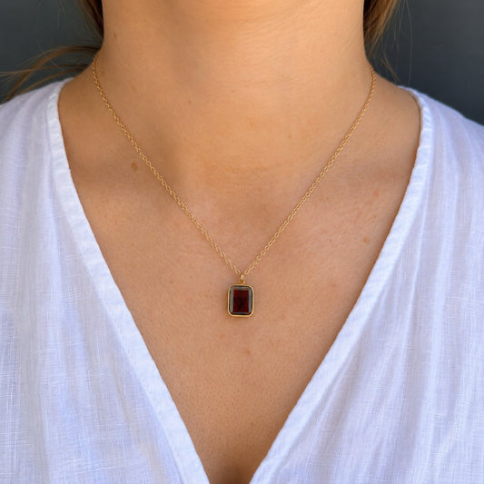Rectangle Garnet Pendant Necklace - Gold Vermeil
