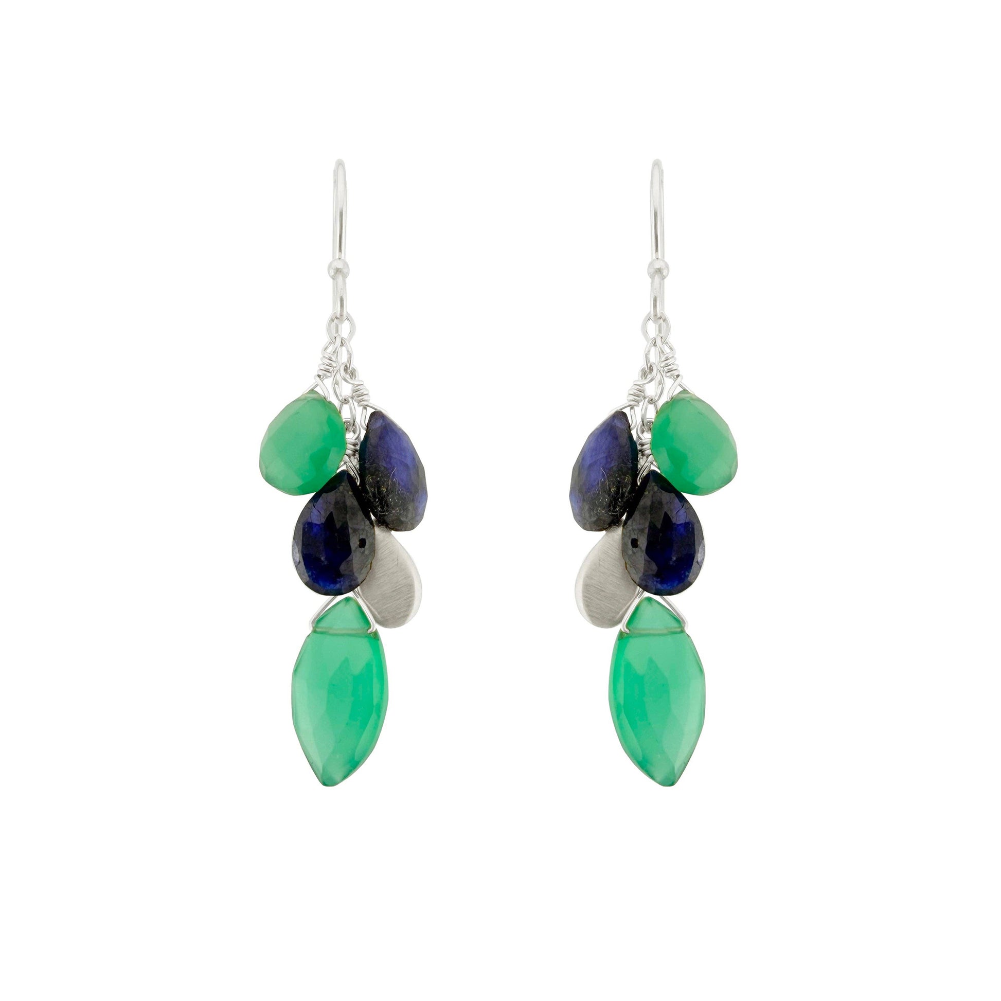Sapphire + Green Onyx Cluster Earrings - Sterling Silver