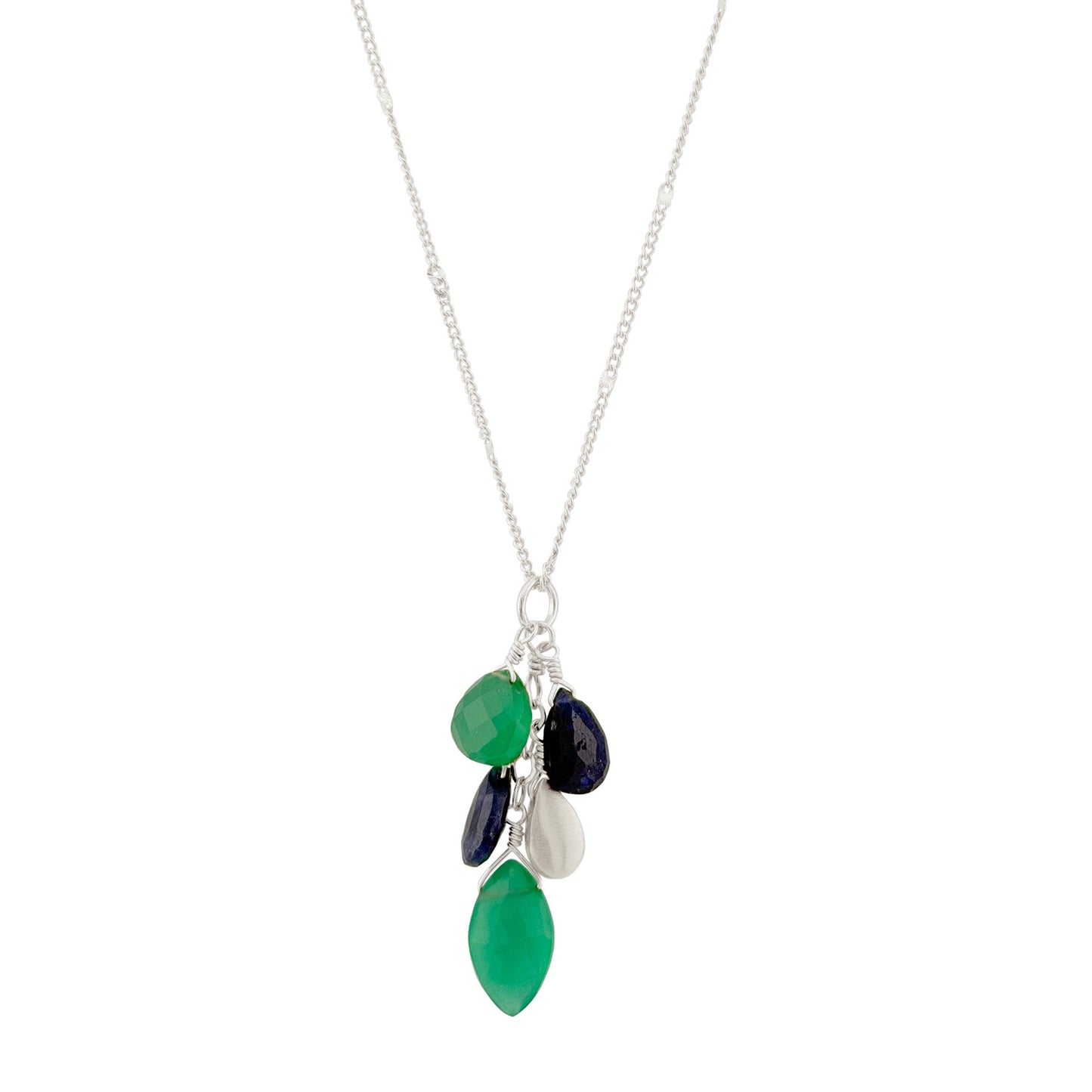 Sapphire + Green Onyx Cluster Pendant Necklace - Sterling Silver