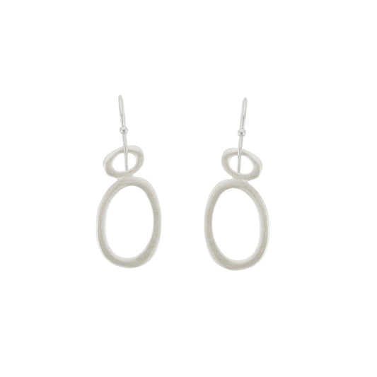 Small Double Oval Dangle Earrings - Sterling Silver