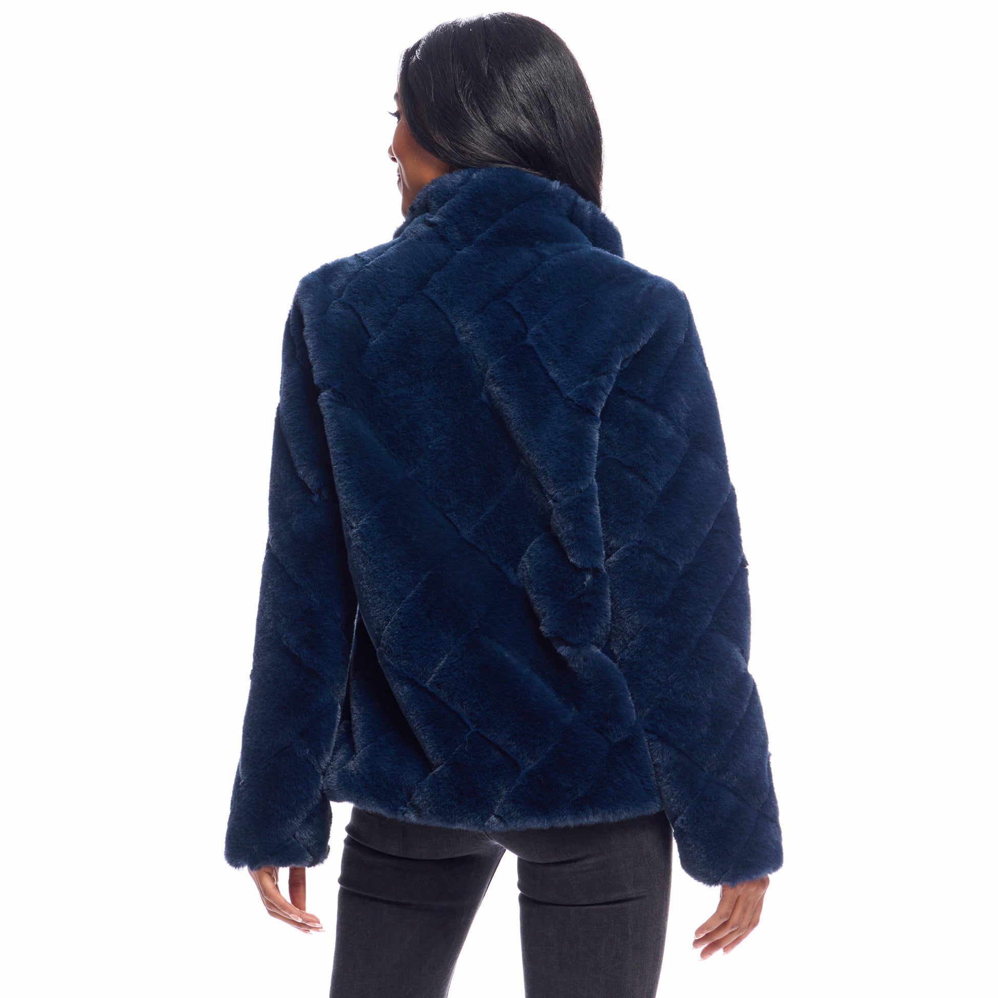 Faux Fur 'Paige' Zip Jacket - Navy