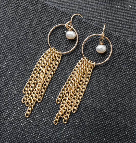 Pearl Curb Chain Chandelier Earrings