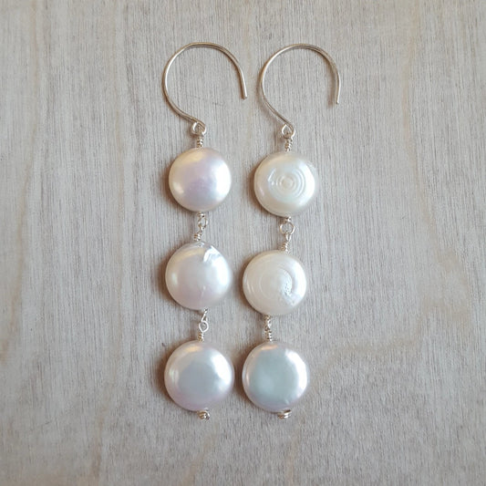 Coin Pearl Flutter Drop Earrings - Sterling Silver