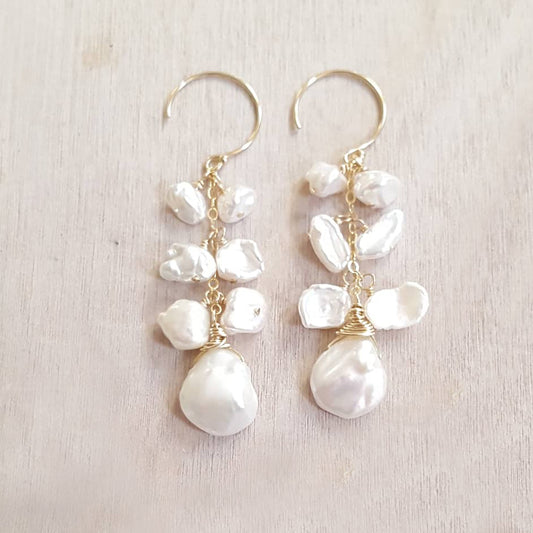 Keshi Pearl Samba Cluster Earrings - Gold Fill