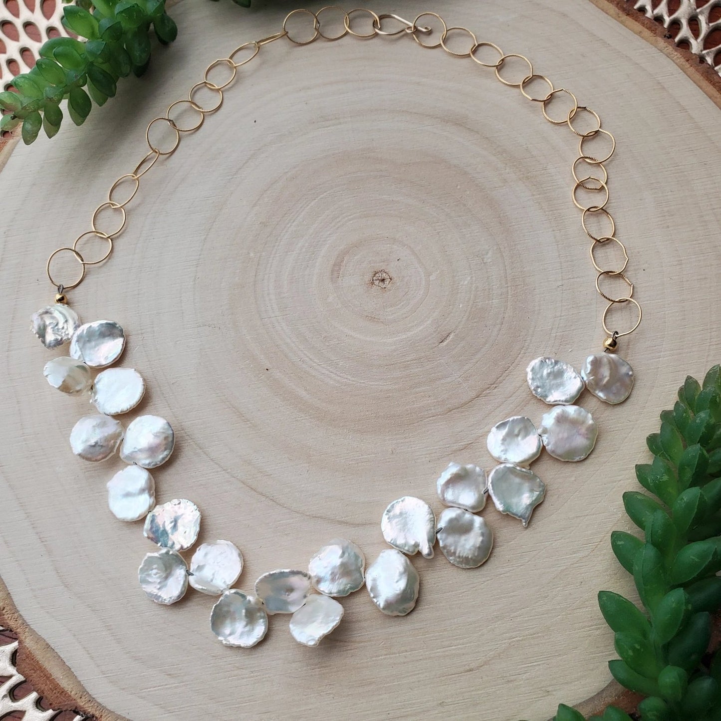 Keshi Pearl Sophisticate Collar Necklace - Gold Fill