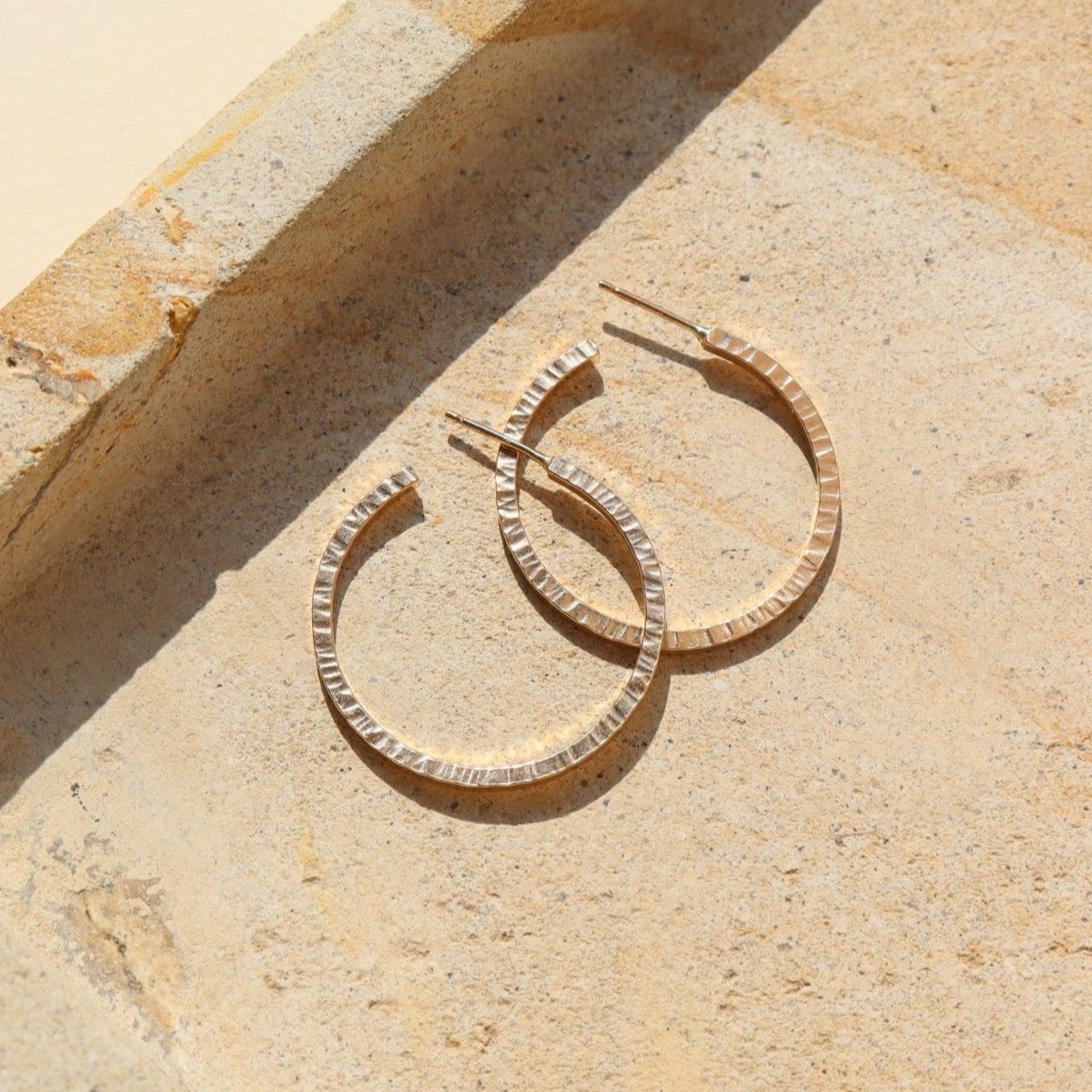 Thin Hammered Hoop Earrings (Select Material)